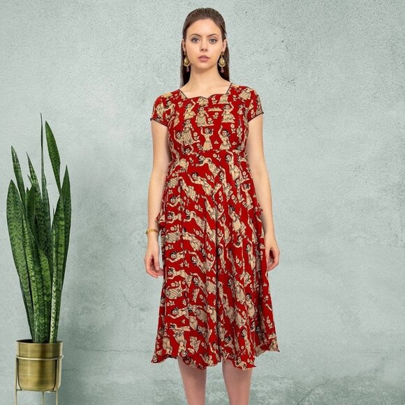 Red Knee-Length Dress | Tranquil Threads | Muvvas Boutique - Picture 2 of 5